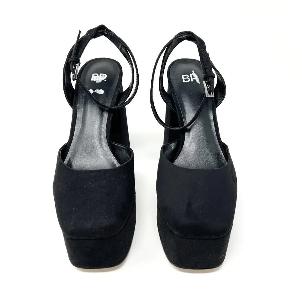 NEW BP Danni Platform Pumps Women's 8.5 Black Square Toe Chunky Heel Ankle Strap